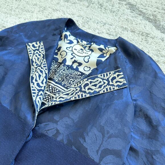 ETRO Blue Silk Linen Blend Multi Pattern Jacquard Jacket Size IT 42 / US 10 - Picture 11 of 14